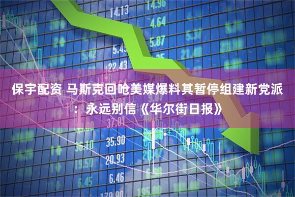 保宇配资 马斯克回呛美媒爆料其暂停组建新党派：永远别信《华尔街日报》